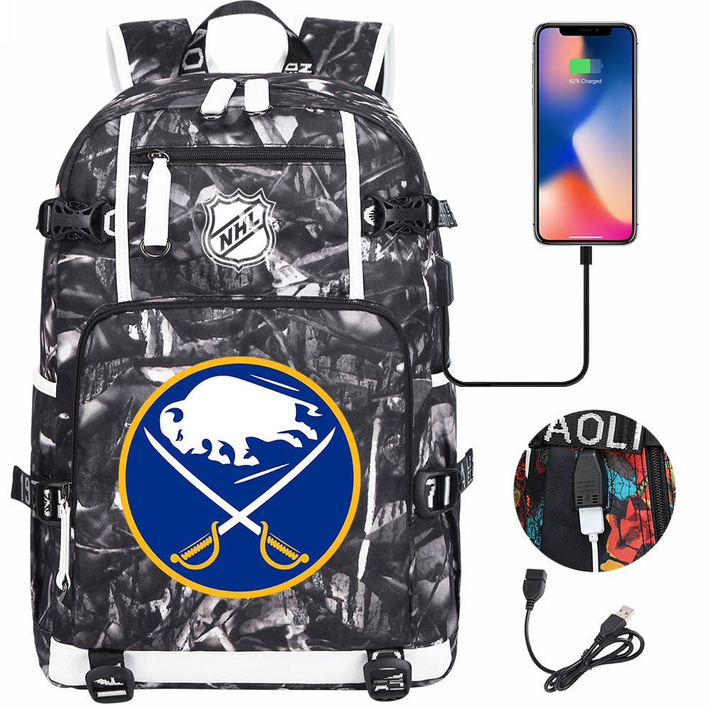 Buffalo Sabres Hockey League USB Charging Backpack School Notebook Travel Bags