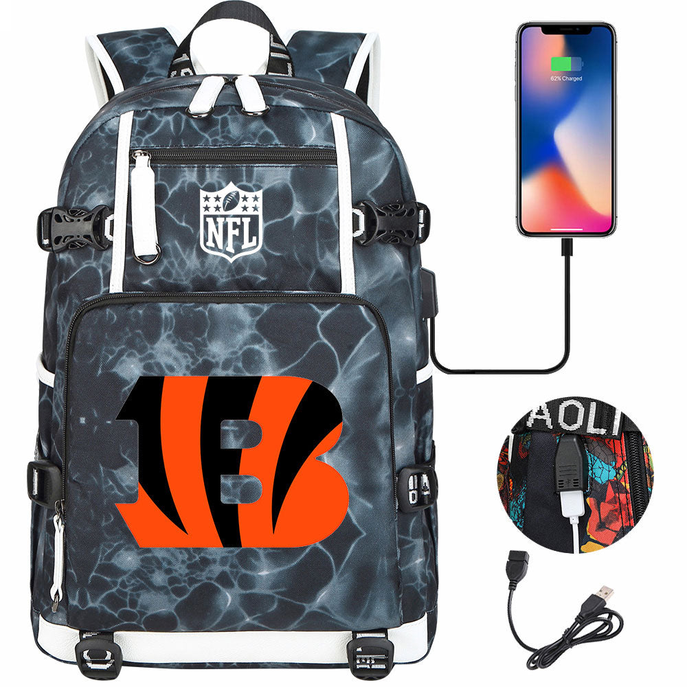 Cincinnati Bengals Football Team USB Charging Backpack School Notebook Travel Bags