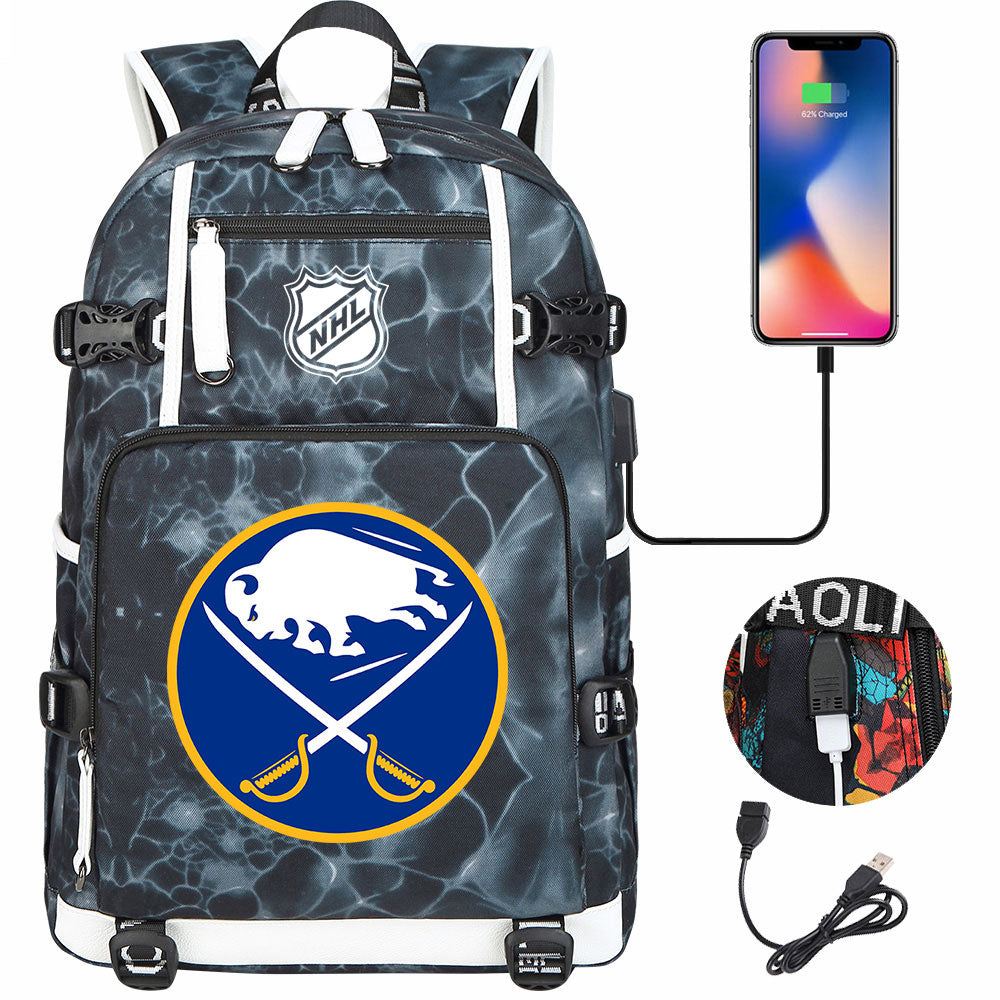 Buffalo Sabres Hockey League USB Charging Backpack School Notebook Travel Bags