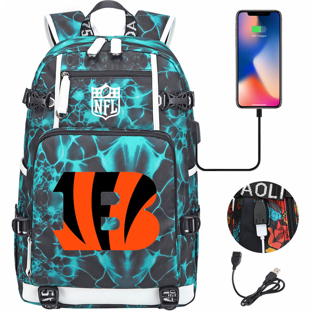 Cincinnati Bengals Football Team USB Charging Backpack School Notebook Travel Bags