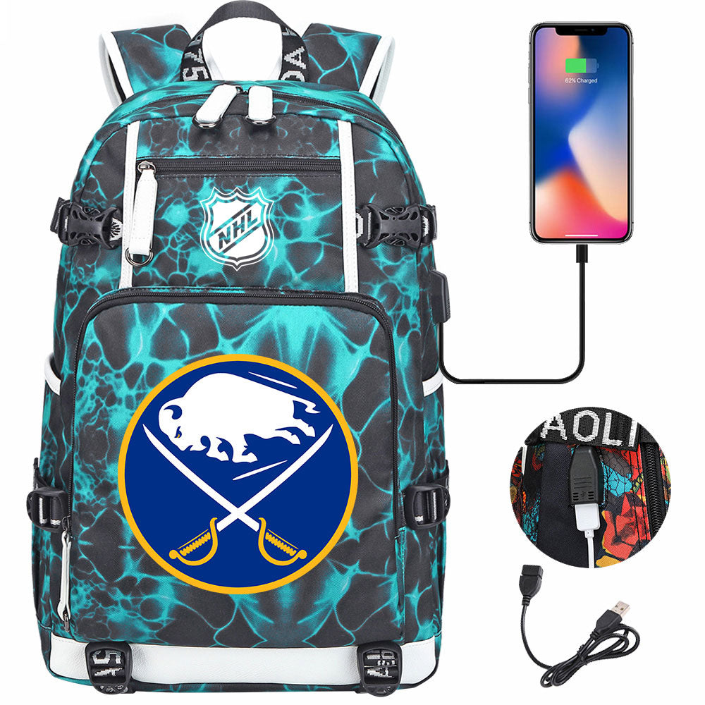 Buffalo Sabres Hockey League USB Charging Backpack School Notebook Travel Bags