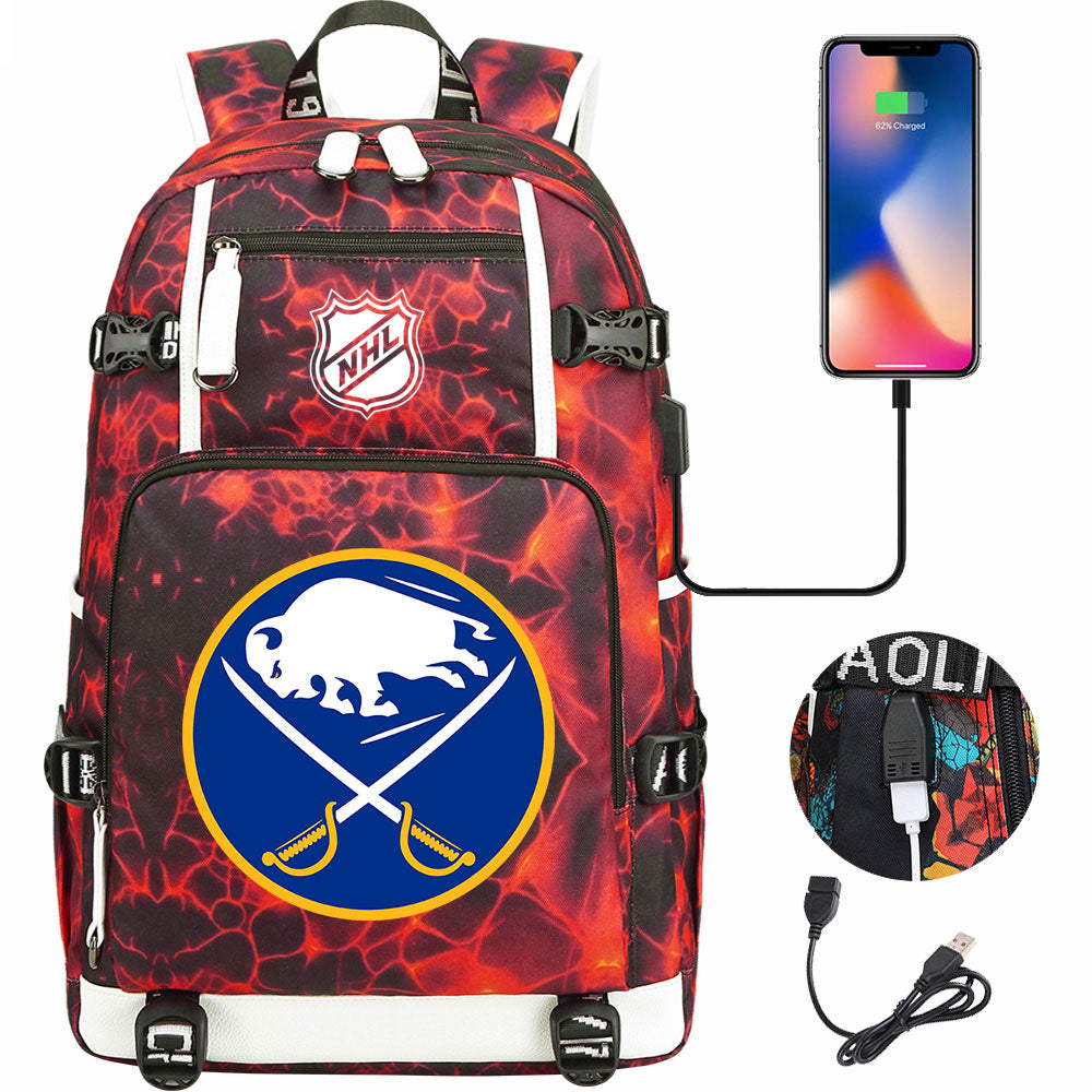 Buffalo Sabres Hockey League USB Charging Backpack School Notebook Travel Bags