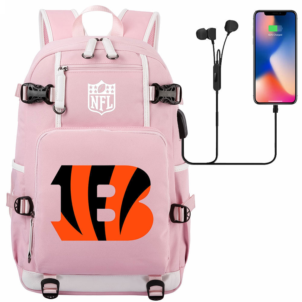 Cincinnati Bengals Football Team USB Charging Backpack School Notebook Travel Bags