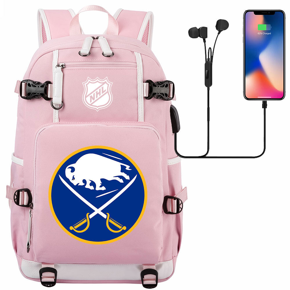 Buffalo Sabres Hockey League USB Charging Backpack School Notebook Travel Bags