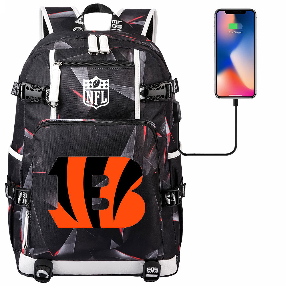 Cincinnati Bengals Football Team USB Charging Backpack School Notebook Travel Bags