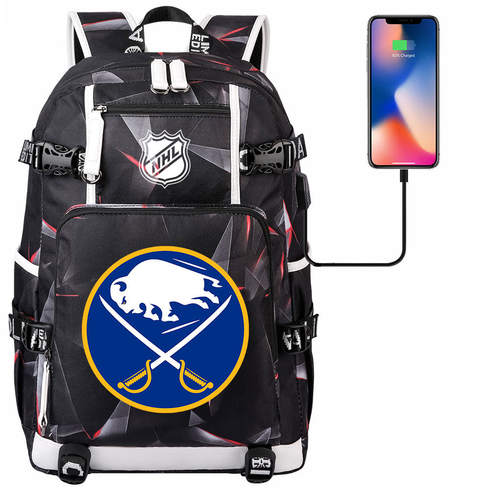 Buffalo Sabres Hockey League USB Charging Backpack School Notebook Travel Bags