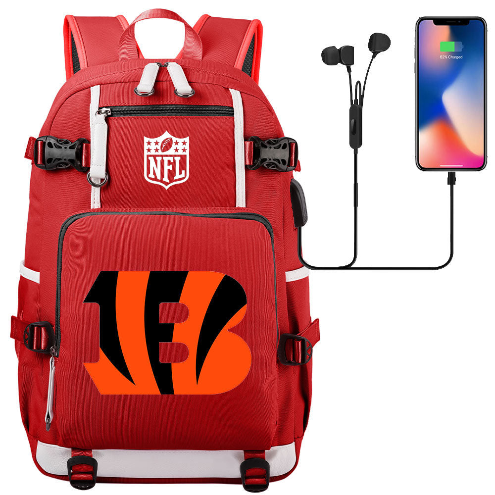 Cincinnati Bengals Football Team USB Charging Backpack School Notebook Travel Bags