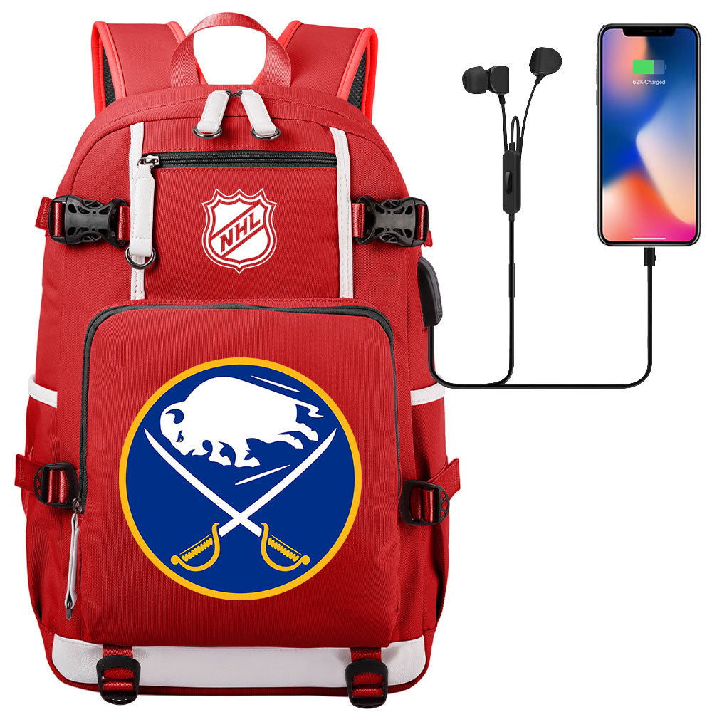 Buffalo Sabres Hockey League USB Charging Backpack School Notebook Travel Bags