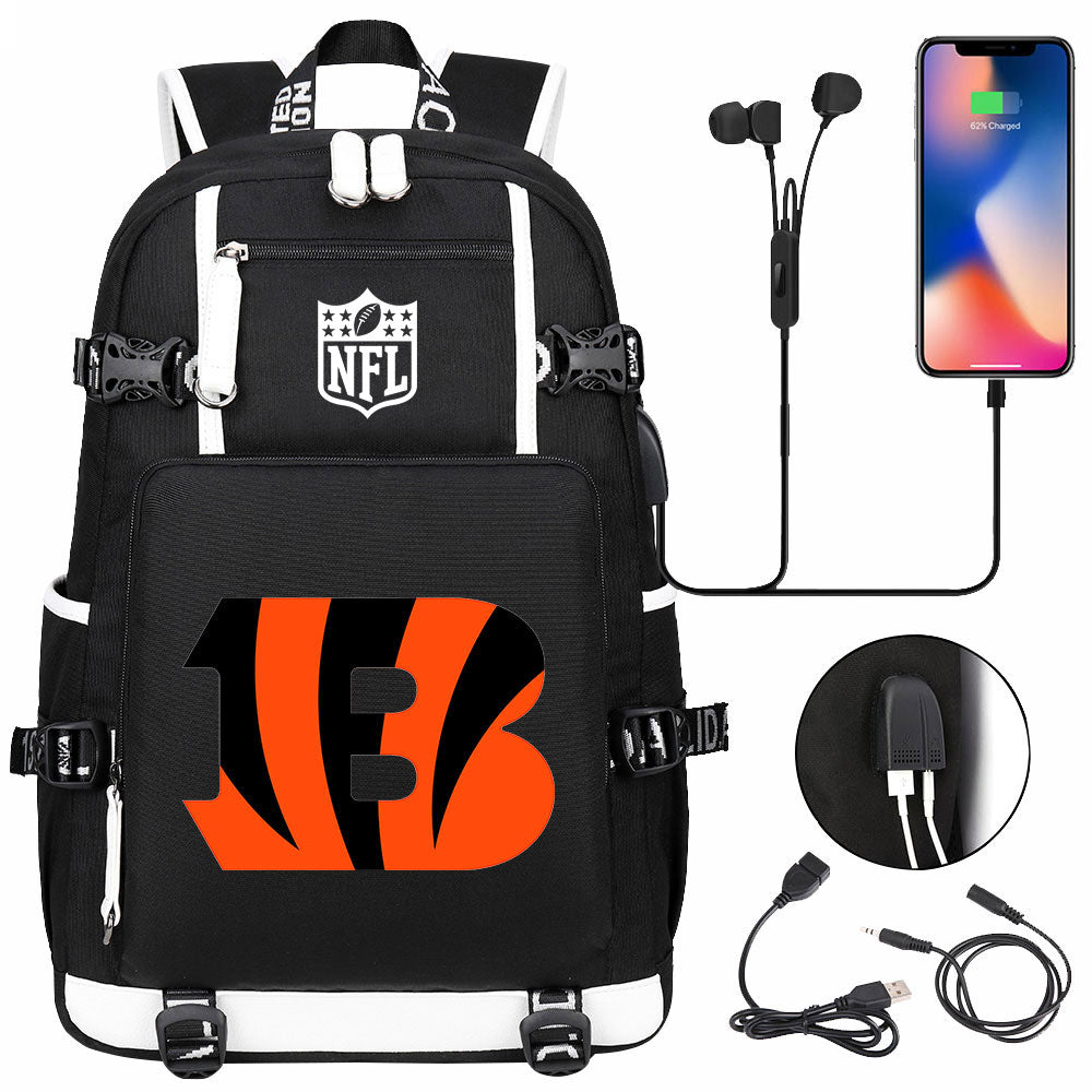 Cincinnati Bengals Football Team USB Charging Backpack School Notebook Travel Bags