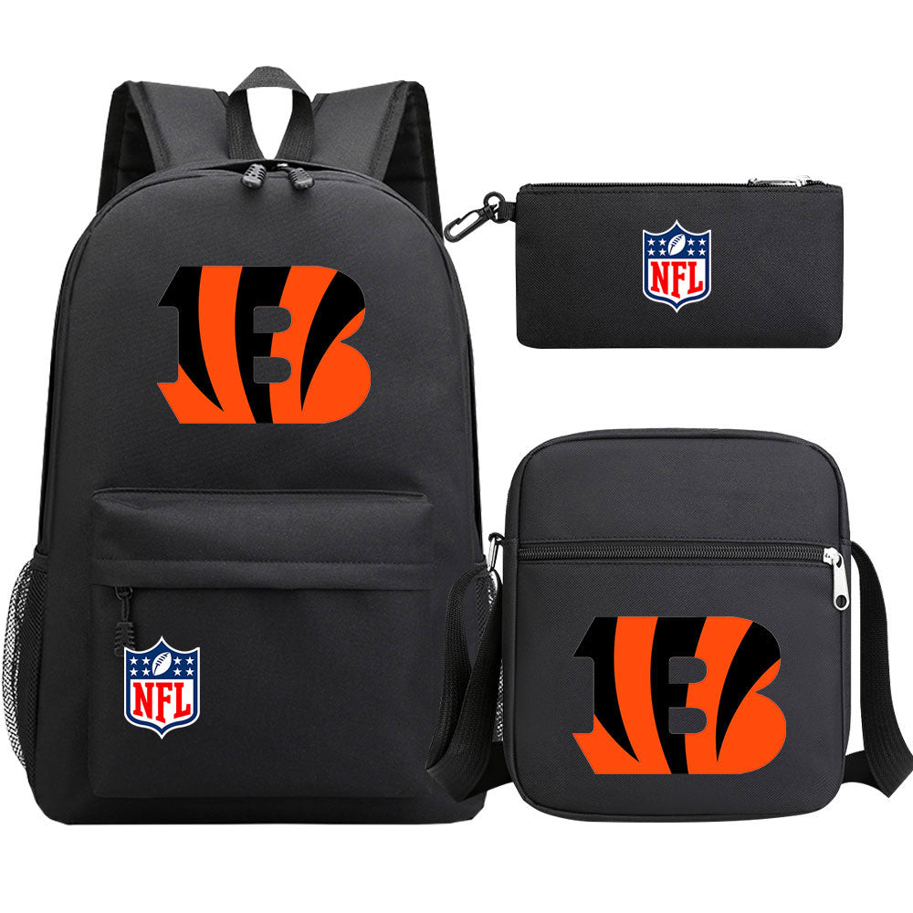 Cincinnati Bengals Football Team Printed Schoolbag Backpack Shoulder Bag Pencil Bag 3pcs set for Kids Students