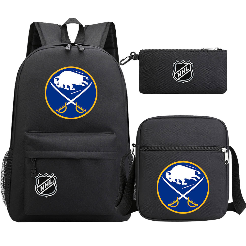 Buffalo Sabres Hockey League Printed Schoolbag Backpack Shoulder Bag Pencil Bag 3pcs set for Kids Students