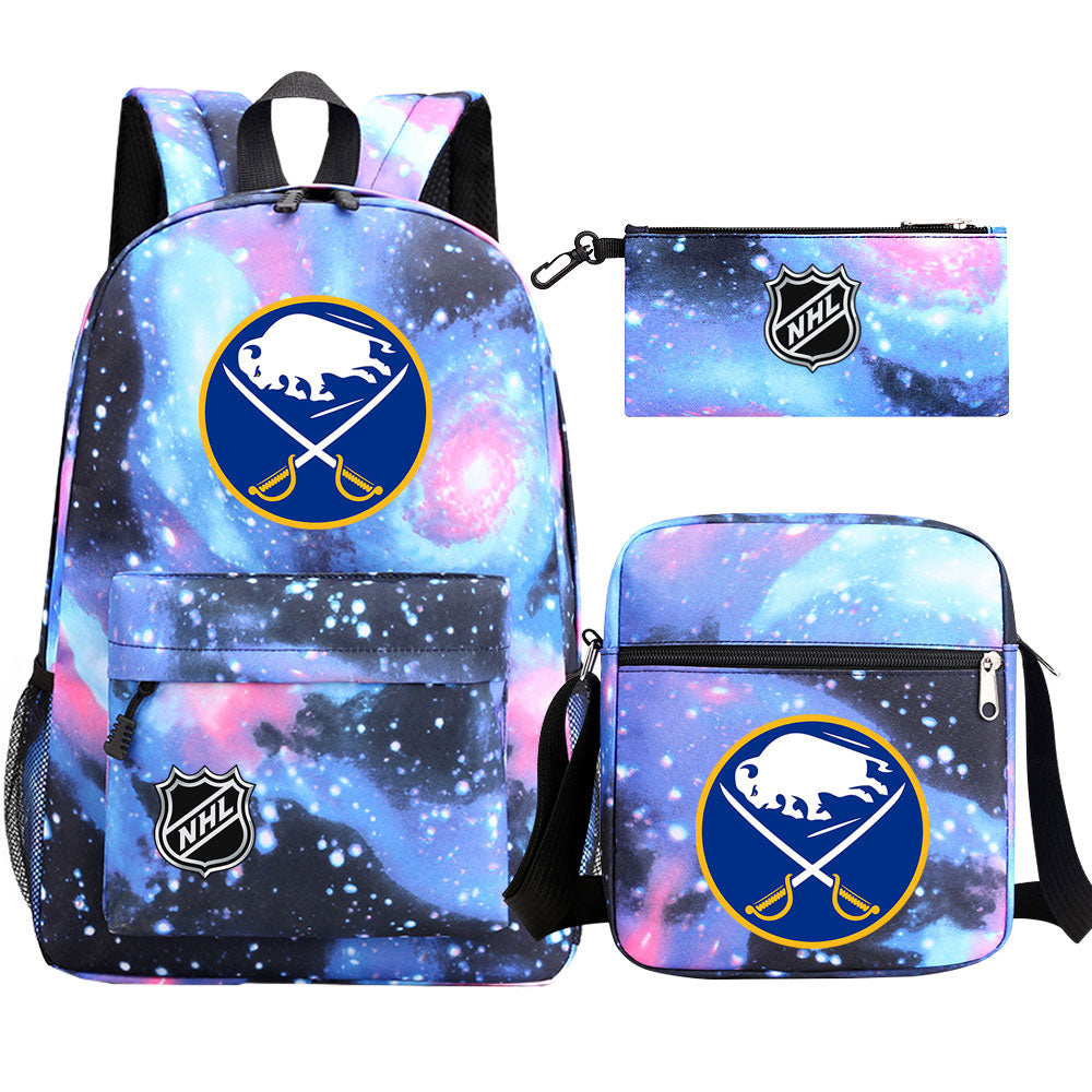 Buffalo Sabres Hockey League Printed Schoolbag Backpack Shoulder Bag Pencil Bag 3pcs set for Kids Students