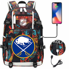 Buffalo Sabres Hockey League USB Charging Backpack School Notebook Travel Bags