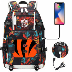 Cincinnati Bengals Football Team USB Charging Backpack School Notebook Travel Bags