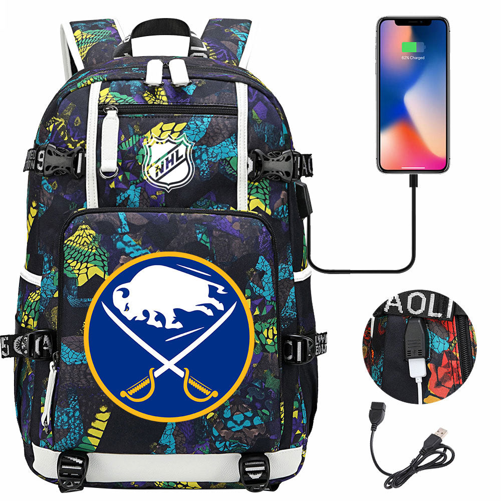 Buffalo Sabres Hockey League USB Charging Backpack School Notebook Travel Bags