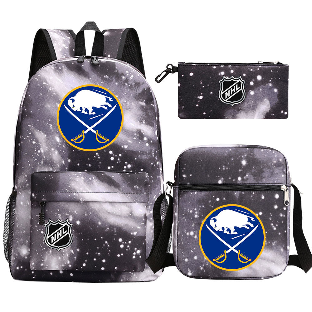 Buffalo Sabres Hockey League Printed Schoolbag Backpack Shoulder Bag Pencil Bag 3pcs set for Kids Students