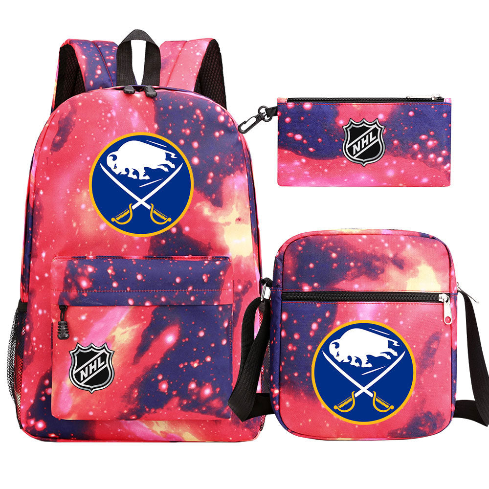 Buffalo Sabres Hockey League Printed Schoolbag Backpack Shoulder Bag Pencil Bag 3pcs set for Kids Students