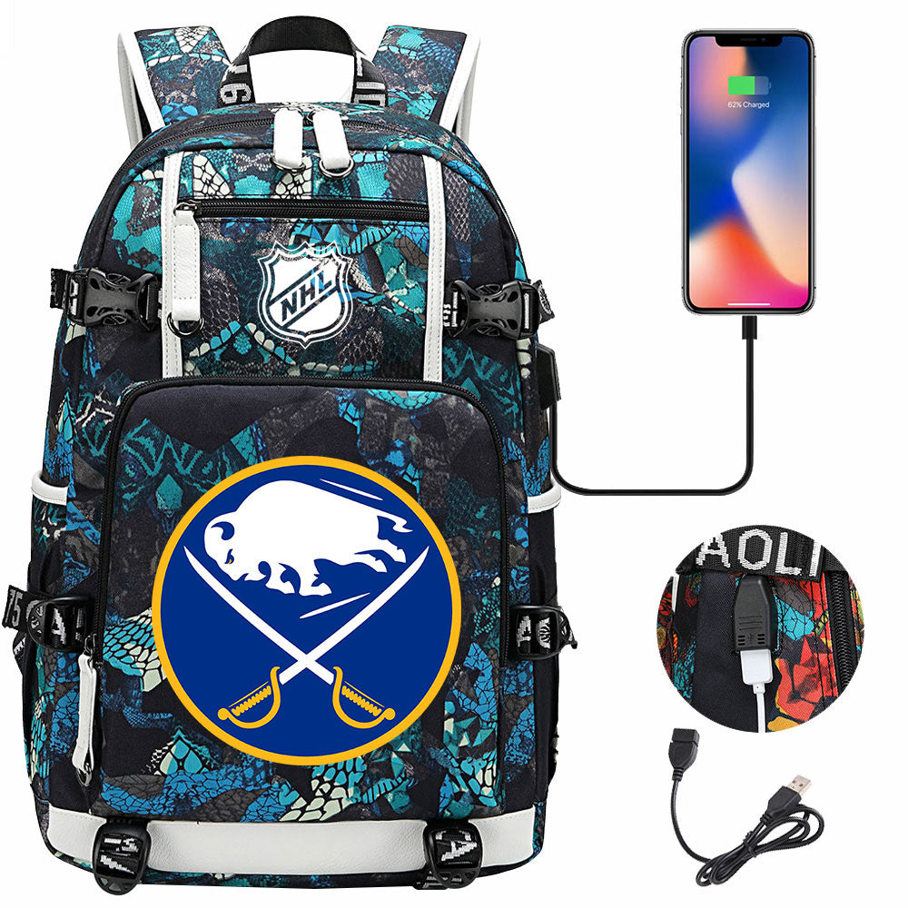 Buffalo Sabres Hockey League USB Charging Backpack School Notebook Travel Bags