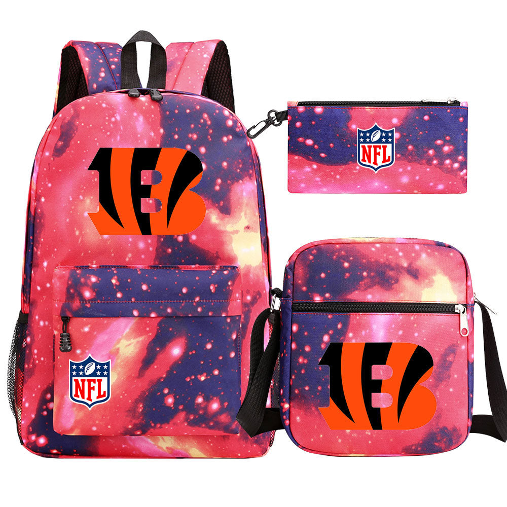 Cincinnati Bengals Football Team Printed Schoolbag Backpack Shoulder Bag Pencil Bag 3pcs set for Kids Students