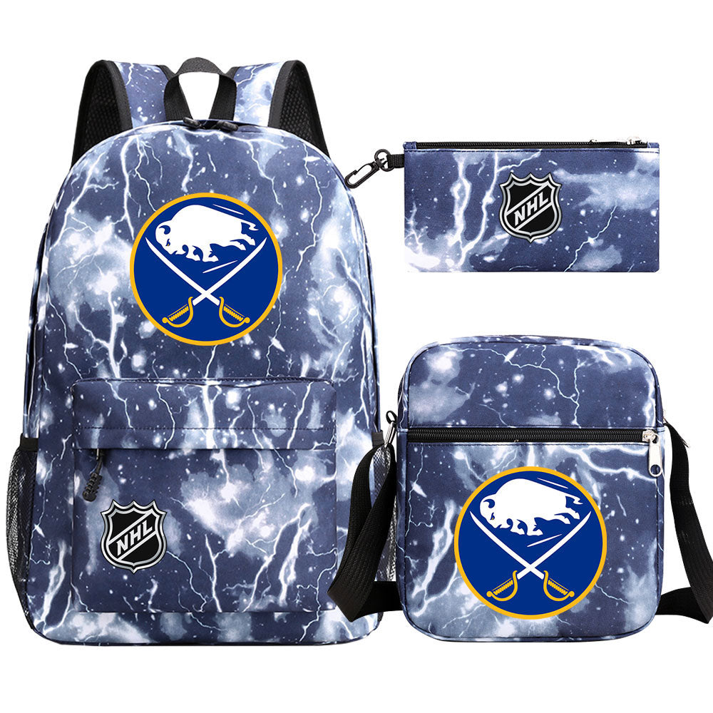 Buffalo Sabres Hockey League Printed Schoolbag Backpack Shoulder Bag Pencil Bag 3pcs set for Kids Students