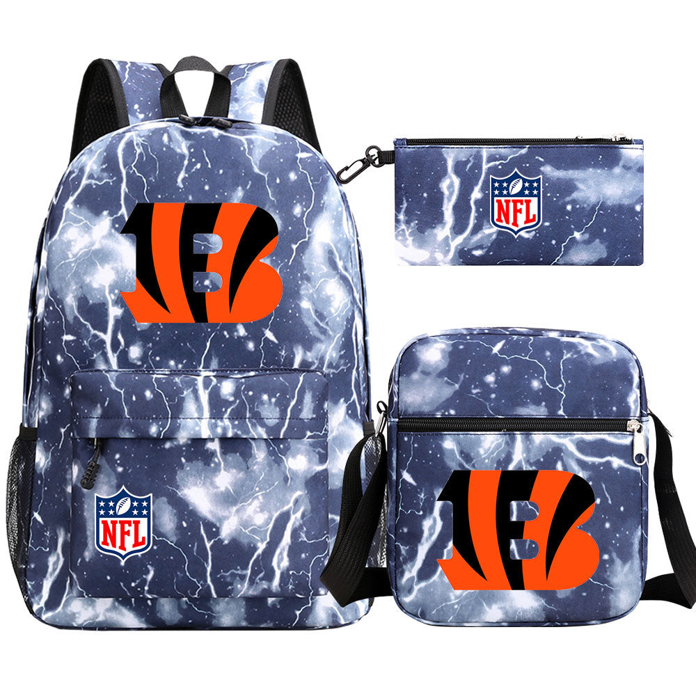 Cincinnati Bengals Football Team Printed Schoolbag Backpack Shoulder Bag Pencil Bag 3pcs set for Kids Students