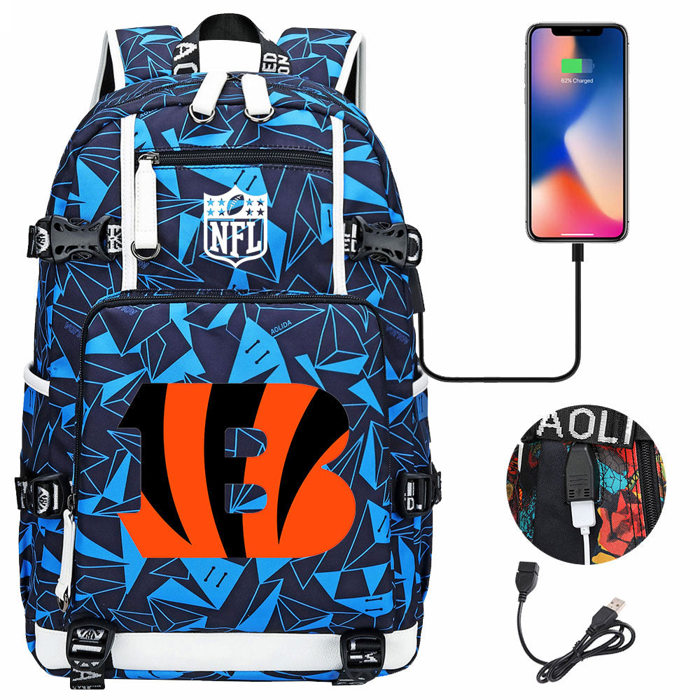 Cincinnati Bengals Football Team USB Charging Backpack School Notebook Travel Bags