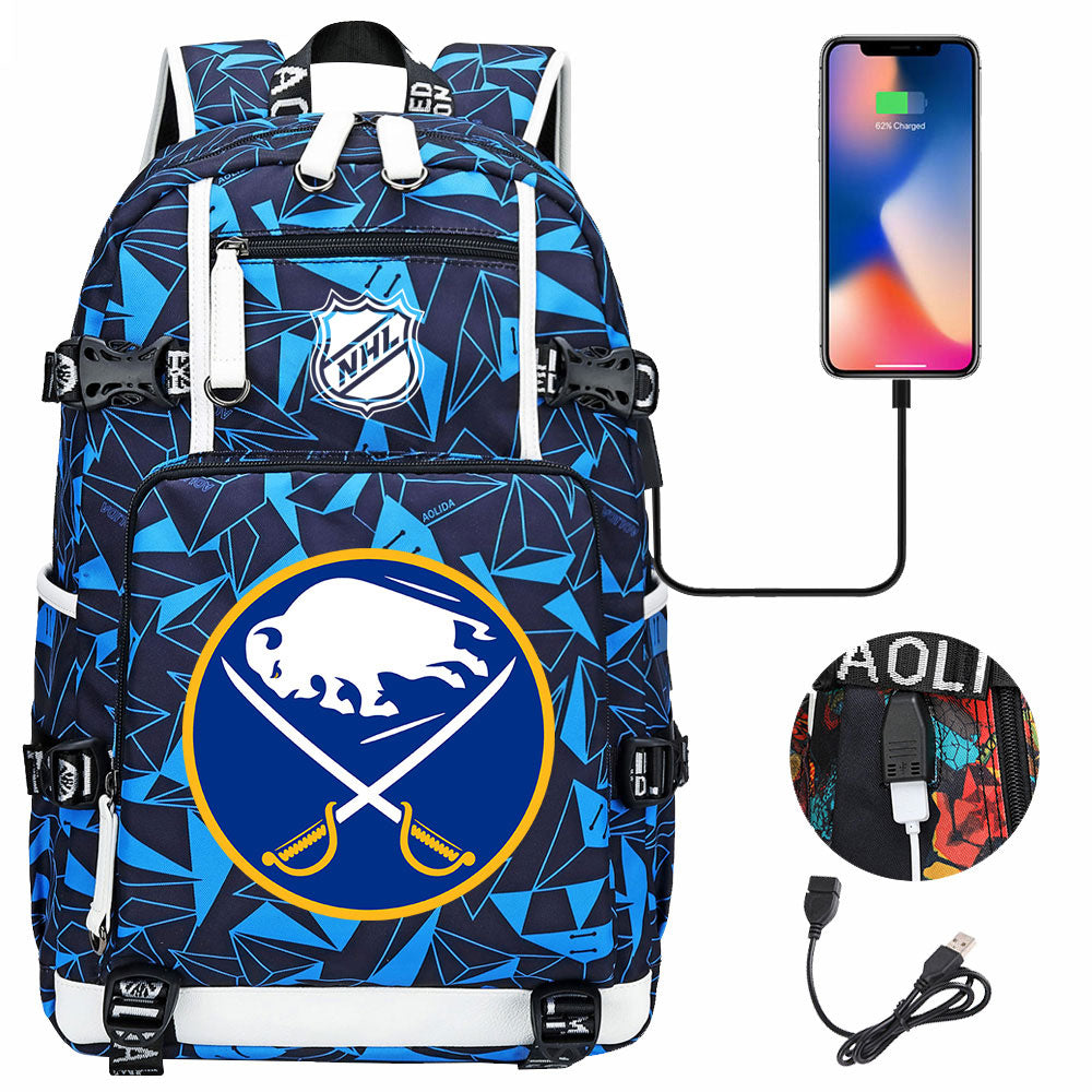 Buffalo Sabres Hockey League USB Charging Backpack School Notebook Travel Bags