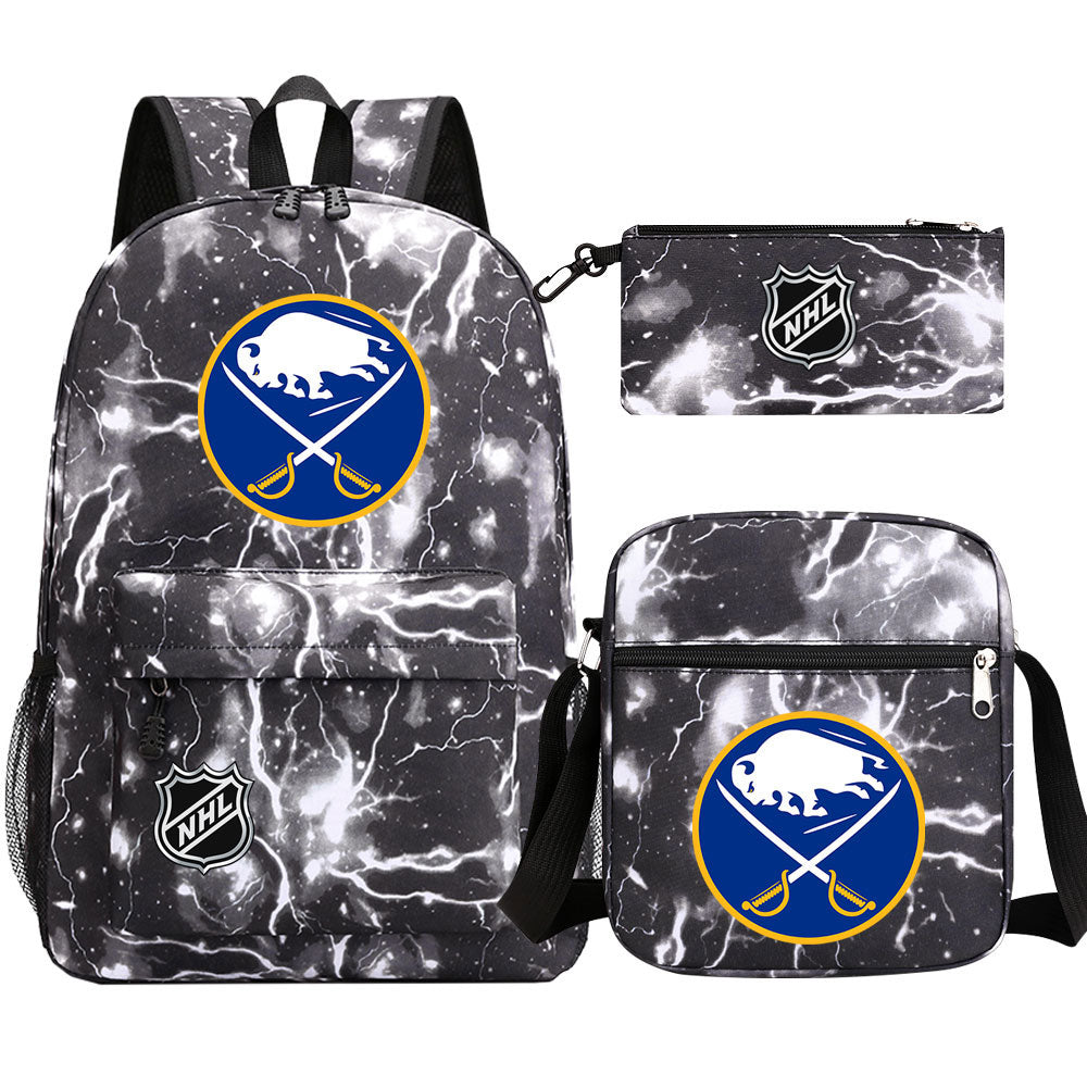 Buffalo Sabres Hockey League Printed Schoolbag Backpack Shoulder Bag Pencil Bag 3pcs set for Kids Students