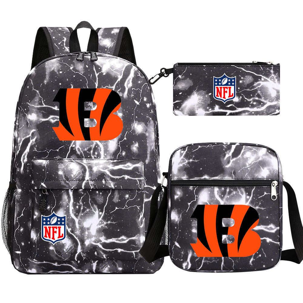 Cincinnati Bengals Football Team Printed Schoolbag Backpack Shoulder Bag Pencil Bag 3pcs set for Kids Students