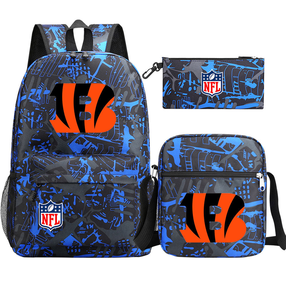 Cincinnati Bengals Football Team Printed Schoolbag Backpack Shoulder Bag Pencil Bag 3pcs set for Kids Students