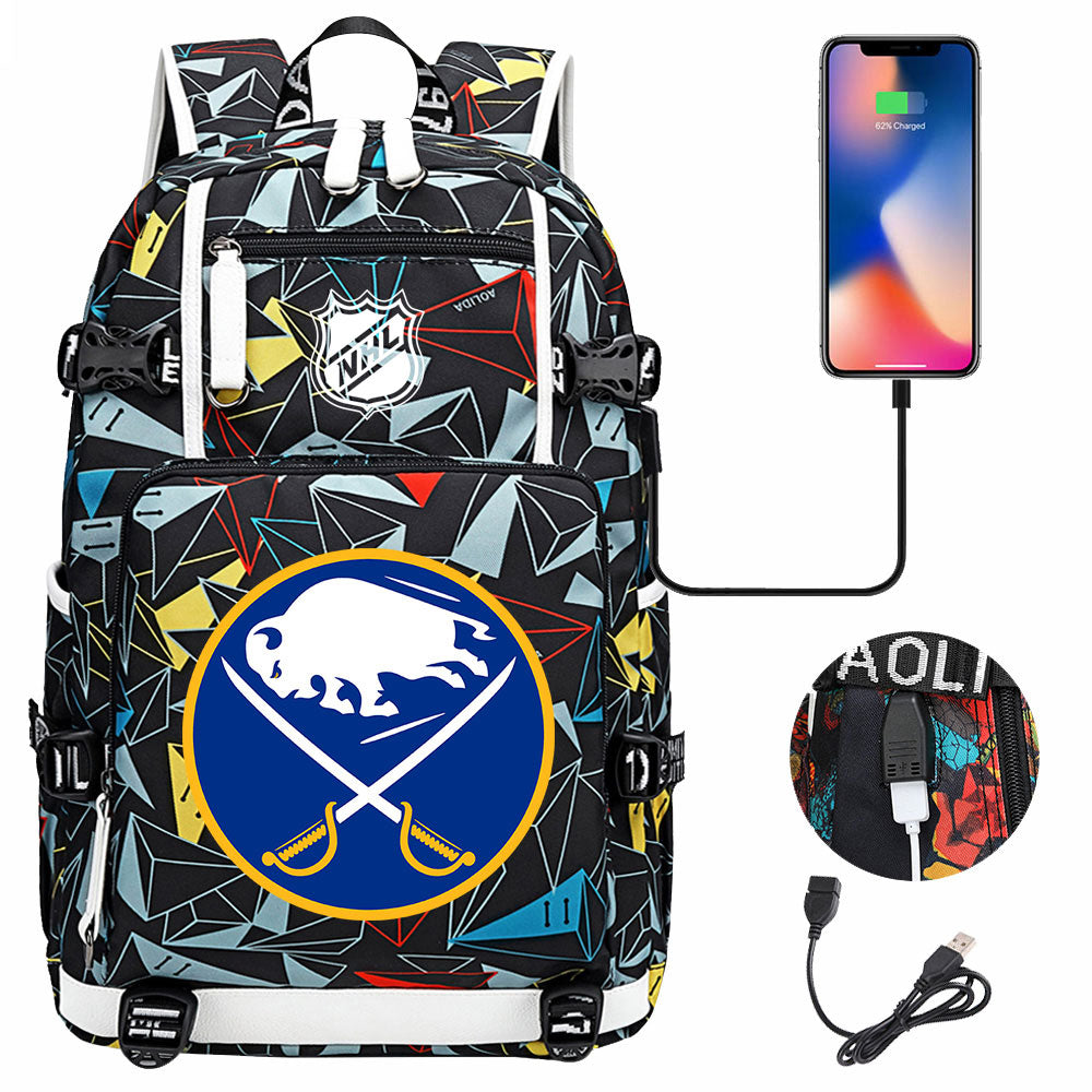 Buffalo Sabres Hockey League USB Charging Backpack School Notebook Travel Bags