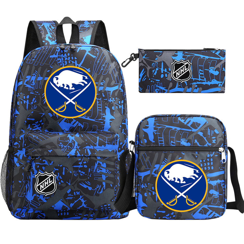 Buffalo Sabres Hockey League Printed Schoolbag Backpack Shoulder Bag Pencil Bag 3pcs set for Kids Students