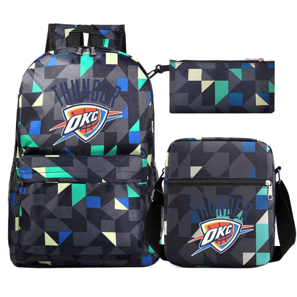 Oklahoma City Thunder Schoolbag Backpack Shoulder Bag Pencil Bag 3pcs set for Kids Students