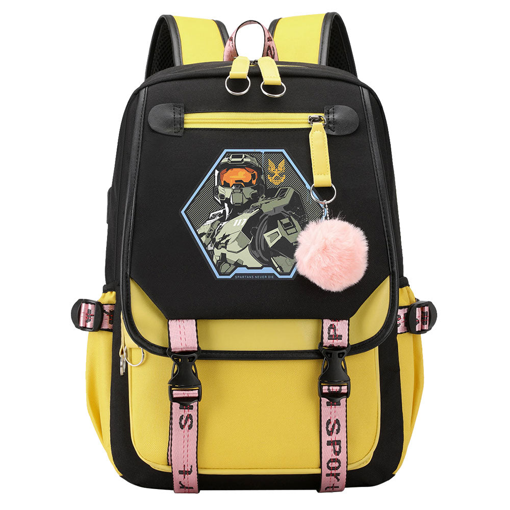 Halo Infinite Waterproof Backpack School Notebook Travel Bag USB Charging