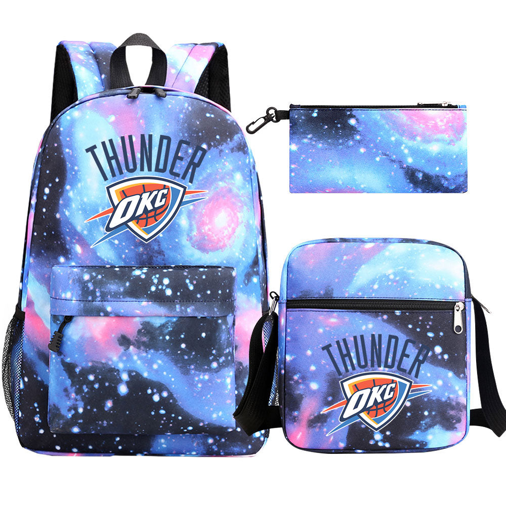 Oklahoma City Thunder Schoolbag Backpack Shoulder Bag Pencil Bag 3pcs set for Kids Students