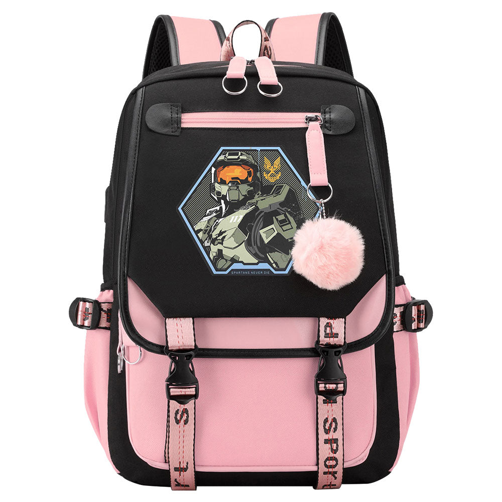 Halo Infinite Waterproof Backpack School Notebook Travel Bag USB Charging