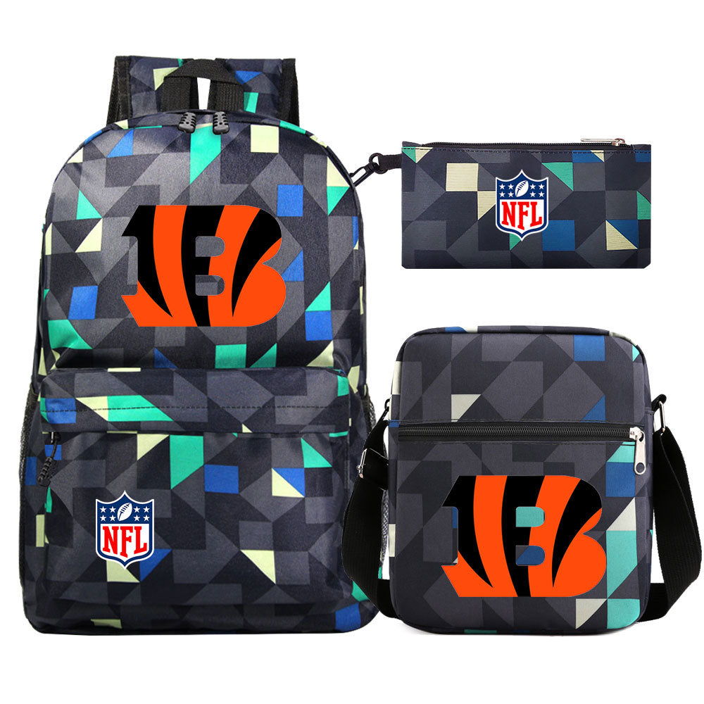 Cincinnati Bengals Football Team Printed Schoolbag Backpack Shoulder Bag Pencil Bag 3pcs set for Kids Students