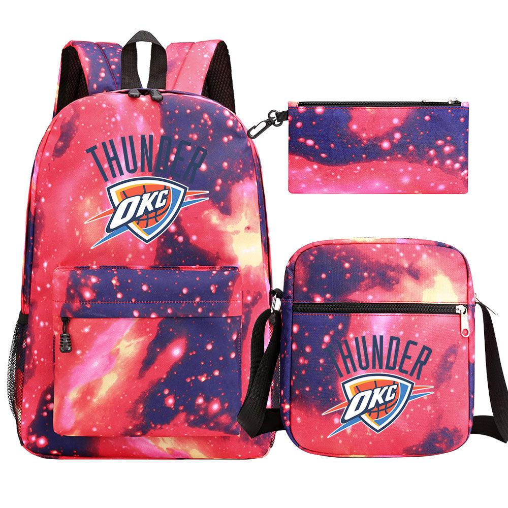 Oklahoma City Thunder Schoolbag Backpack Shoulder Bag Pencil Bag 3pcs set for Kids Students
