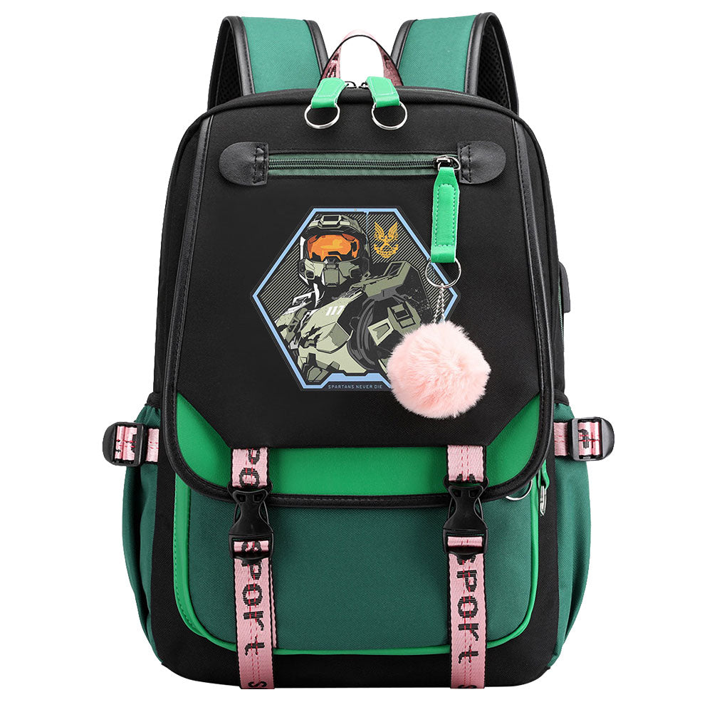 Halo Infinite Waterproof Backpack School Notebook Travel Bag USB Charging