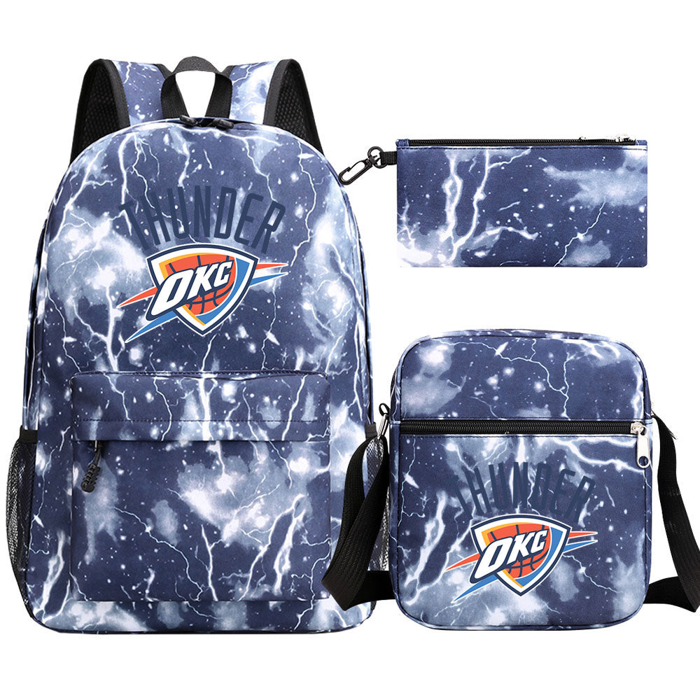 Oklahoma City Thunder Schoolbag Backpack Shoulder Bag Pencil Bag 3pcs set for Kids Students