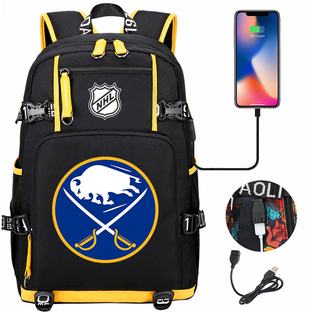 Buffalo Sabres Hockey League USB Charging Backpack School Notebook Travel Bags