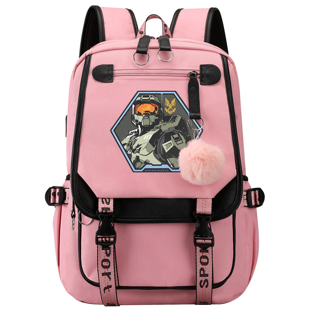 Halo Infinite Waterproof Backpack School Notebook Travel Bag USB Charging