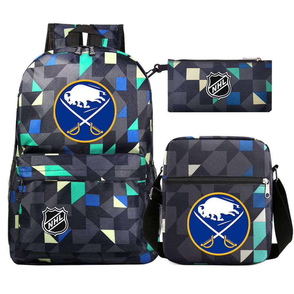 Buffalo Sabres Hockey League Printed Schoolbag Backpack Shoulder Bag Pencil Bag 3pcs set for Kids Students