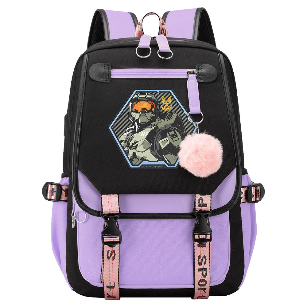 Halo Infinite Waterproof Backpack School Notebook Travel Bag USB Charging