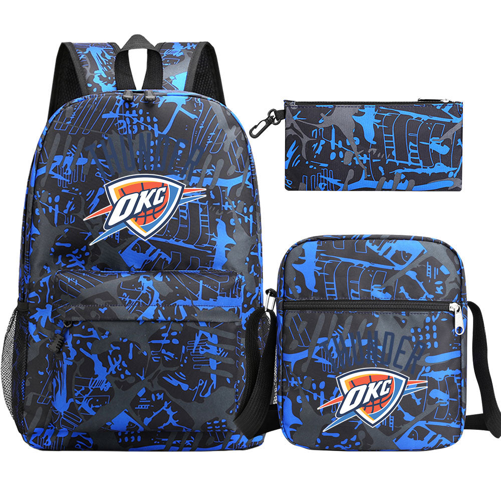 Oklahoma City Thunder Schoolbag Backpack Shoulder Bag Pencil Bag 3pcs set for Kids Students