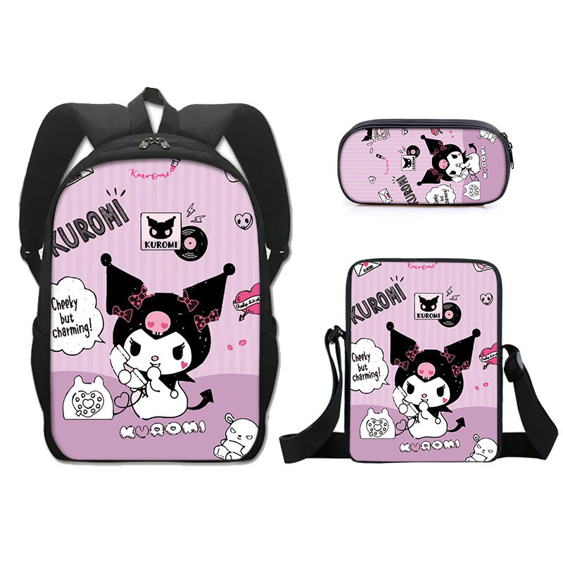 Kuromi Full Printed Backpack Schoolbag Travel Notebook Bag Lunch Bag Pencil Bag for Kids Students 3PCS