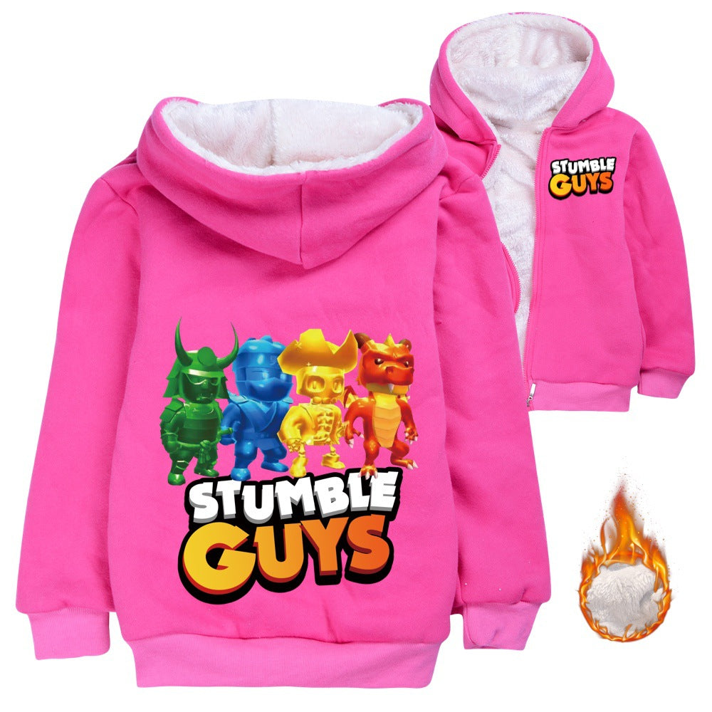 Stumble Guys Sherpa Lined Hoodie Fleece Sweatshirt Full Zip Hooded Jacket for Kids