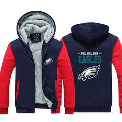Philadelphia Football Eagles  Unisex Lined Hoodie Fleece Sweatshirt Full Zipper Hooded Thicken Jacket