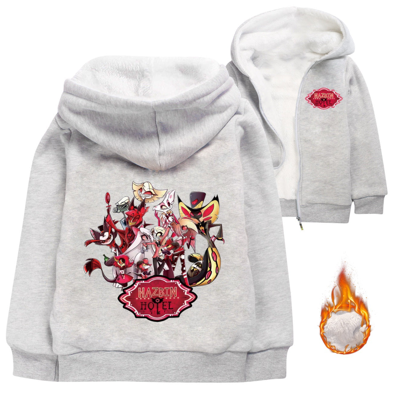 Hazbin Hotel Superstar Sherpa Lined Hoodie Fleece Sweatshirt Full Zip Hooded Jacket for Kids