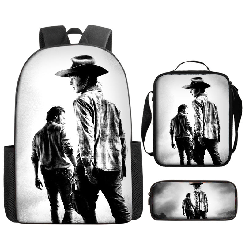 The Walking Dead Full Printed Backpack Schoolbag Travel Notebook Bag Lunch Bag Pencil Bag for Kids Students 3PCS
